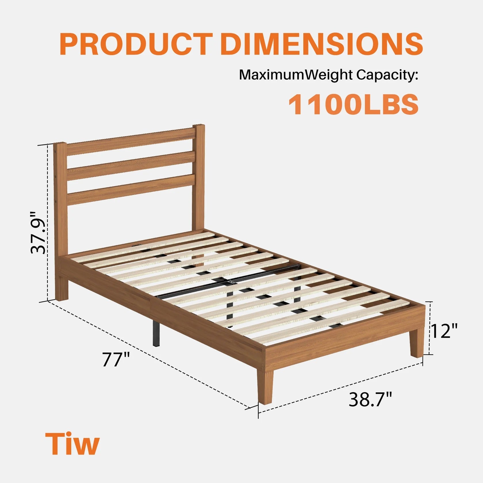 Basic Natural Solid Wood Platform Bed Frame with Headboard