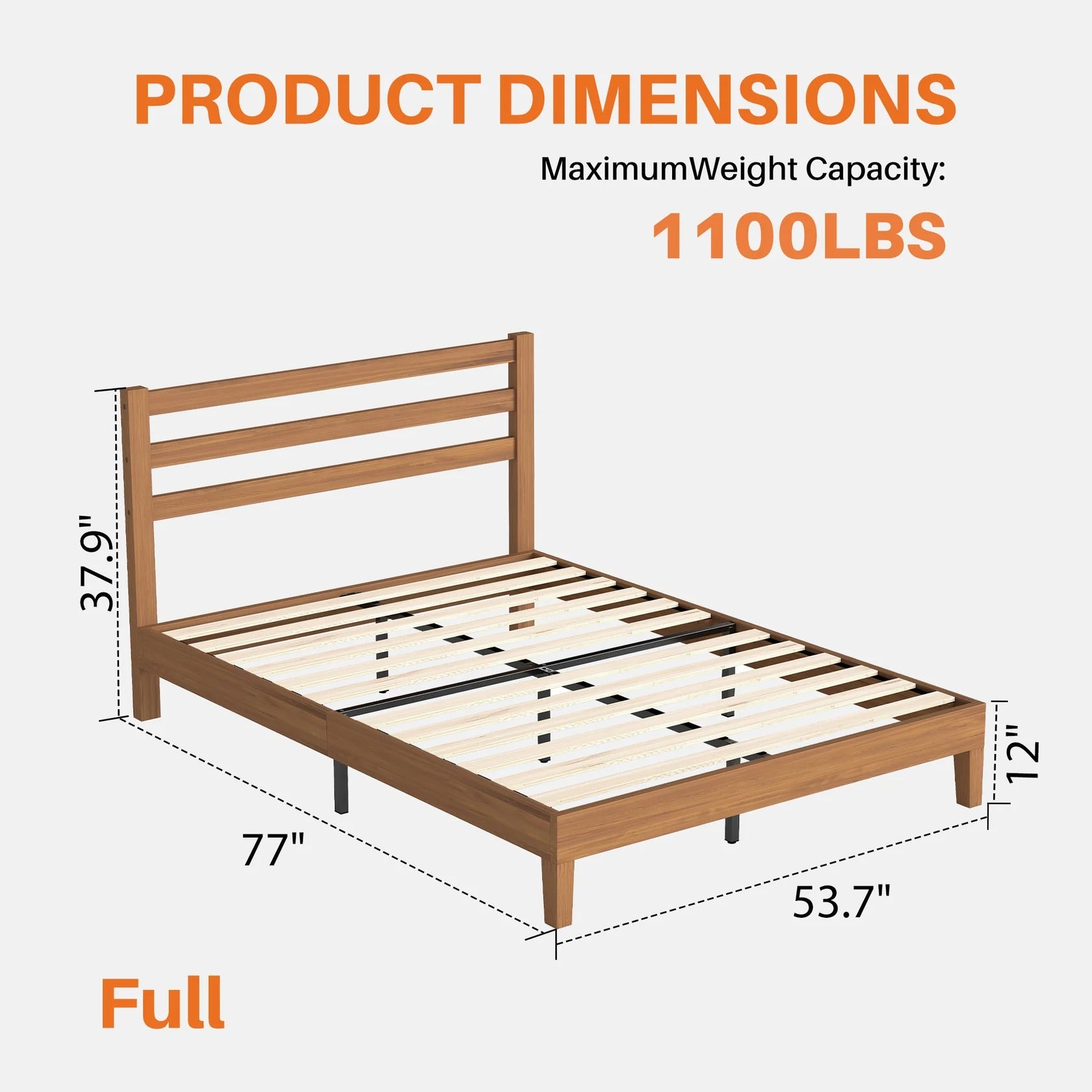 Basic Natural Solid Wood Platform Bed Frame with Headboard