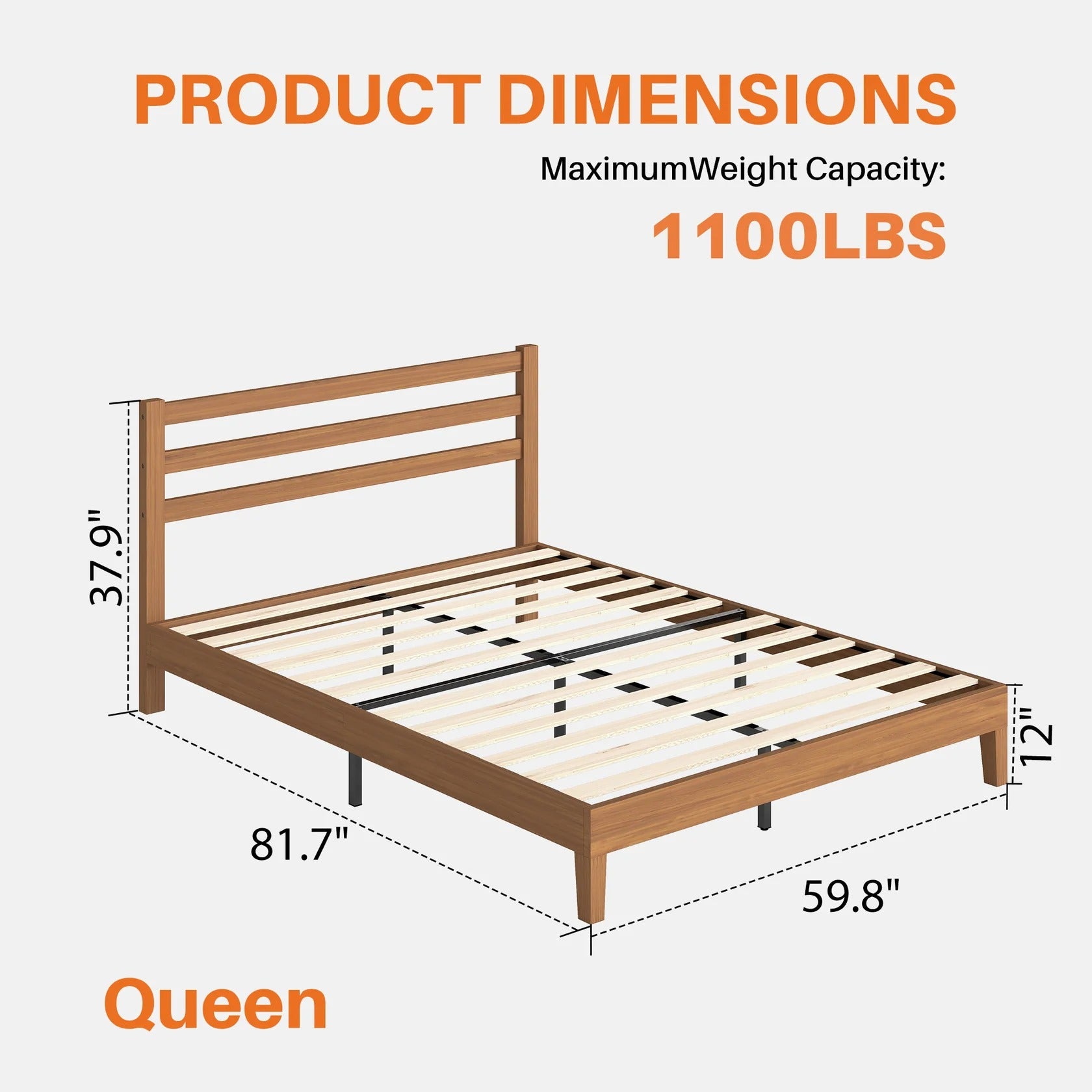 Basic Natural Solid Wood Platform Bed Frame with Headboard