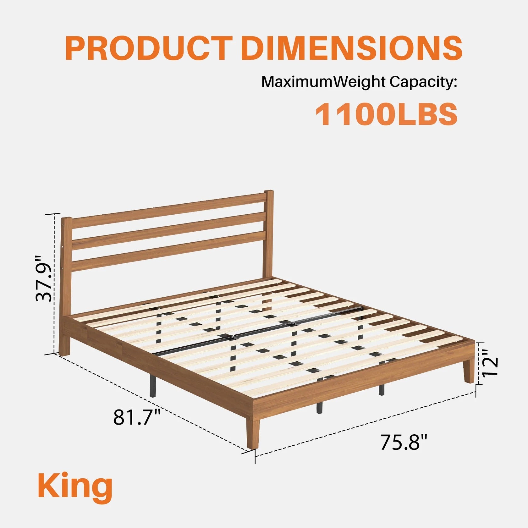 Basic Natural Solid Wood Platform Bed Frame with Headboard