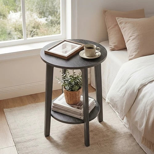 Wooden Two-Tier Round Mini Side Table